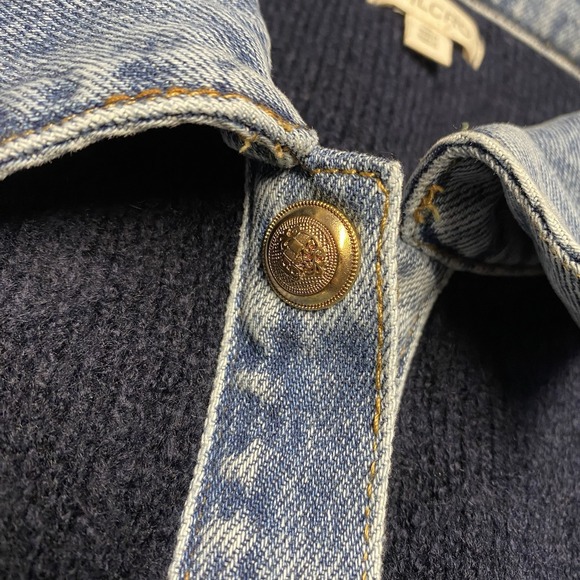 Pilcro Anthropologie Denim Sweater Shirt Dress Medium Blue Snap Button Academia - Picture 4 of 8